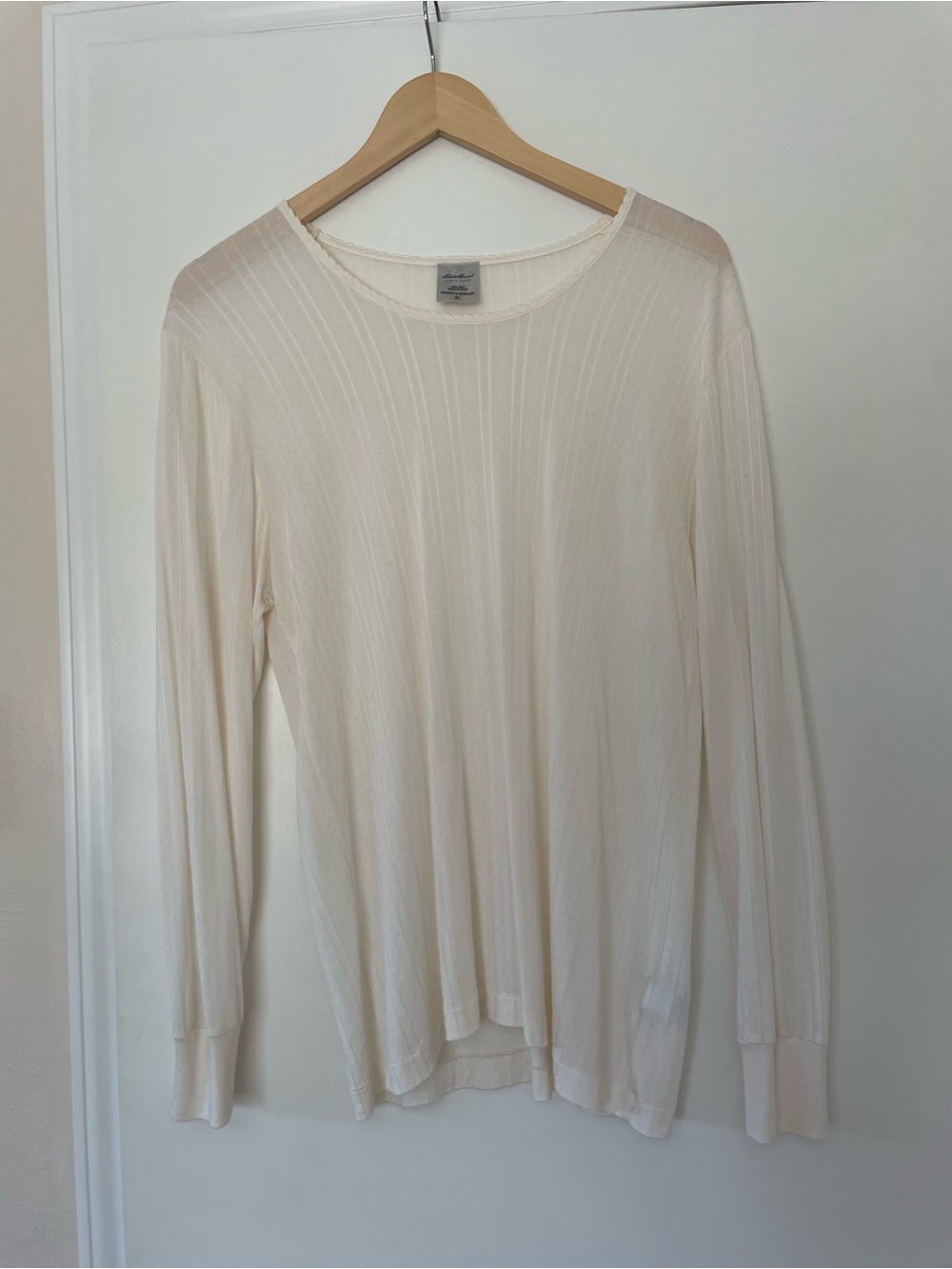 Eddie Bauer Silk Cream Ribbed Long-Sleeve Tee